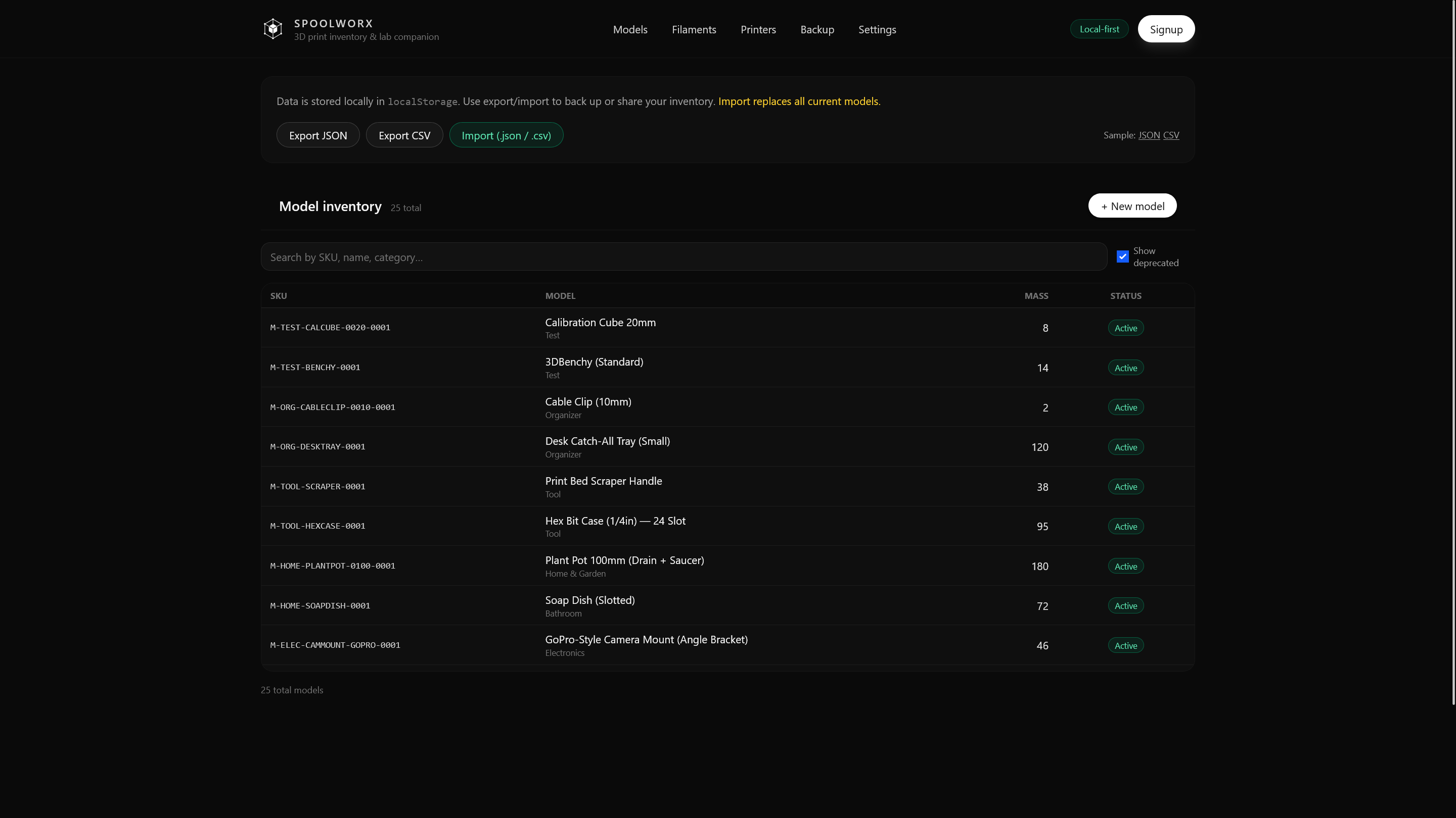 Models screenshot
